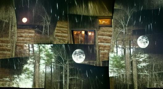 Cabin in Snowy Woods Under Full Moon