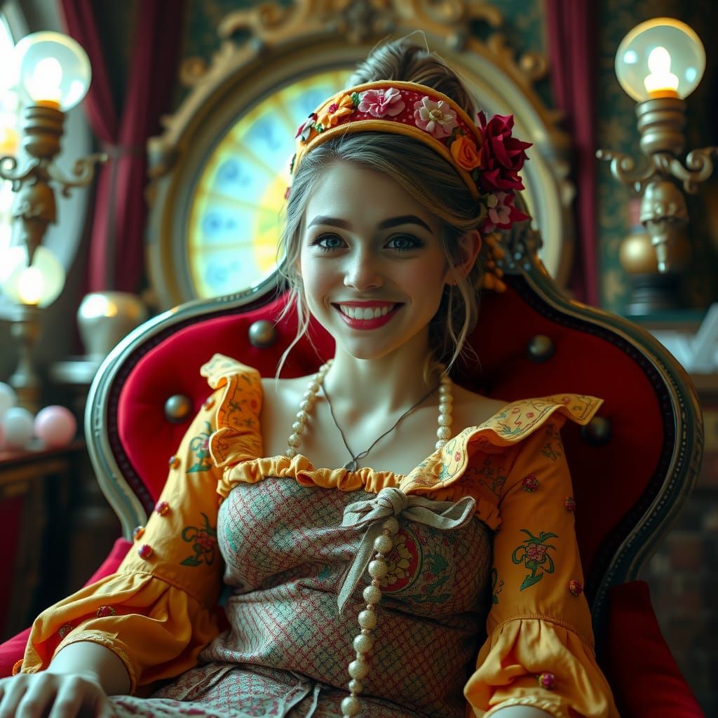 Woman with Large Teeth in Fantasy Dentist Chair