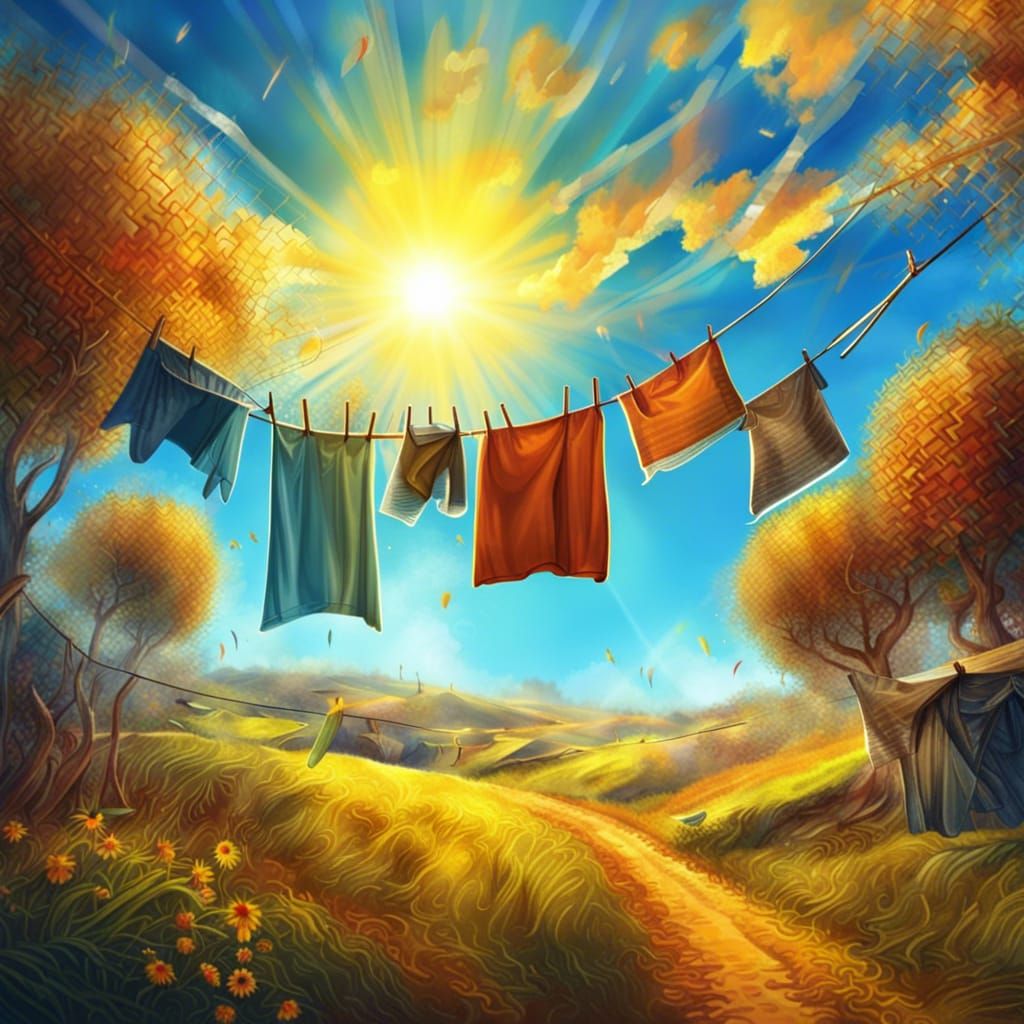 Sunny Landscape with Laundry: Digital Matte Painting
