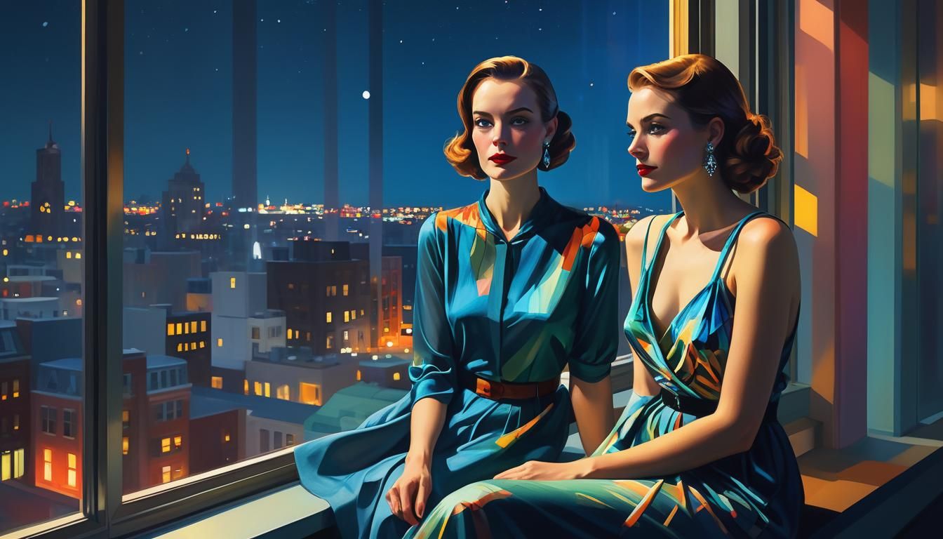 Cityscape Portrait of a Woman in Hopper Style