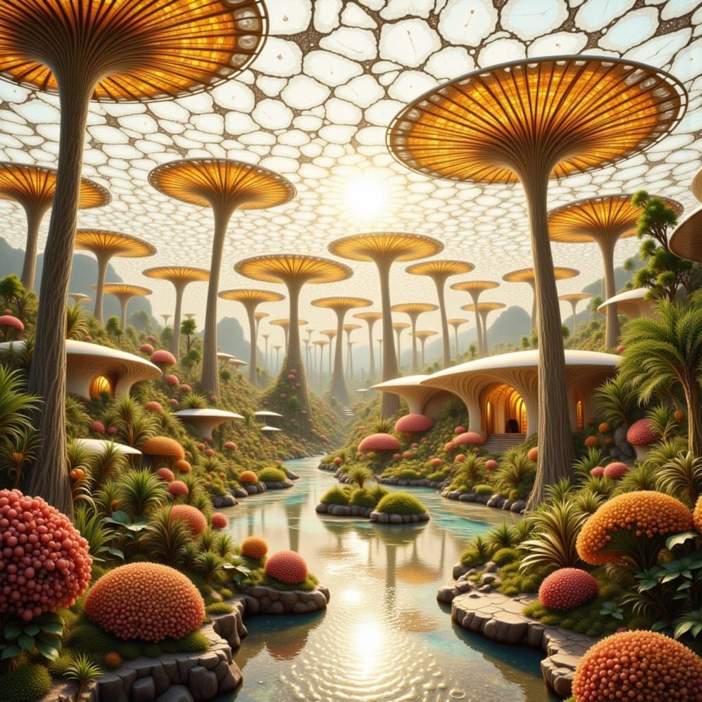 Futuristic Permaculture Village with Solar Array