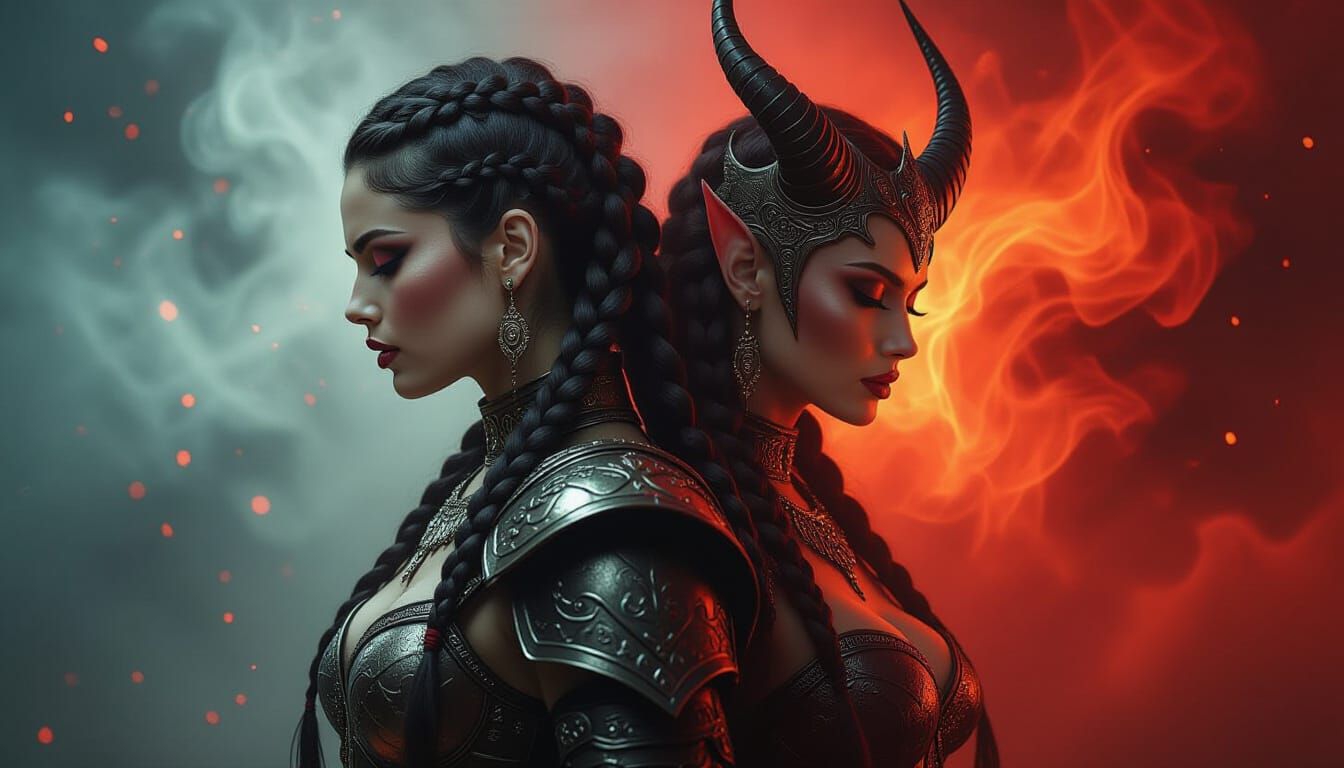 Dark Fantasy Warrior and Devil Double Exposure