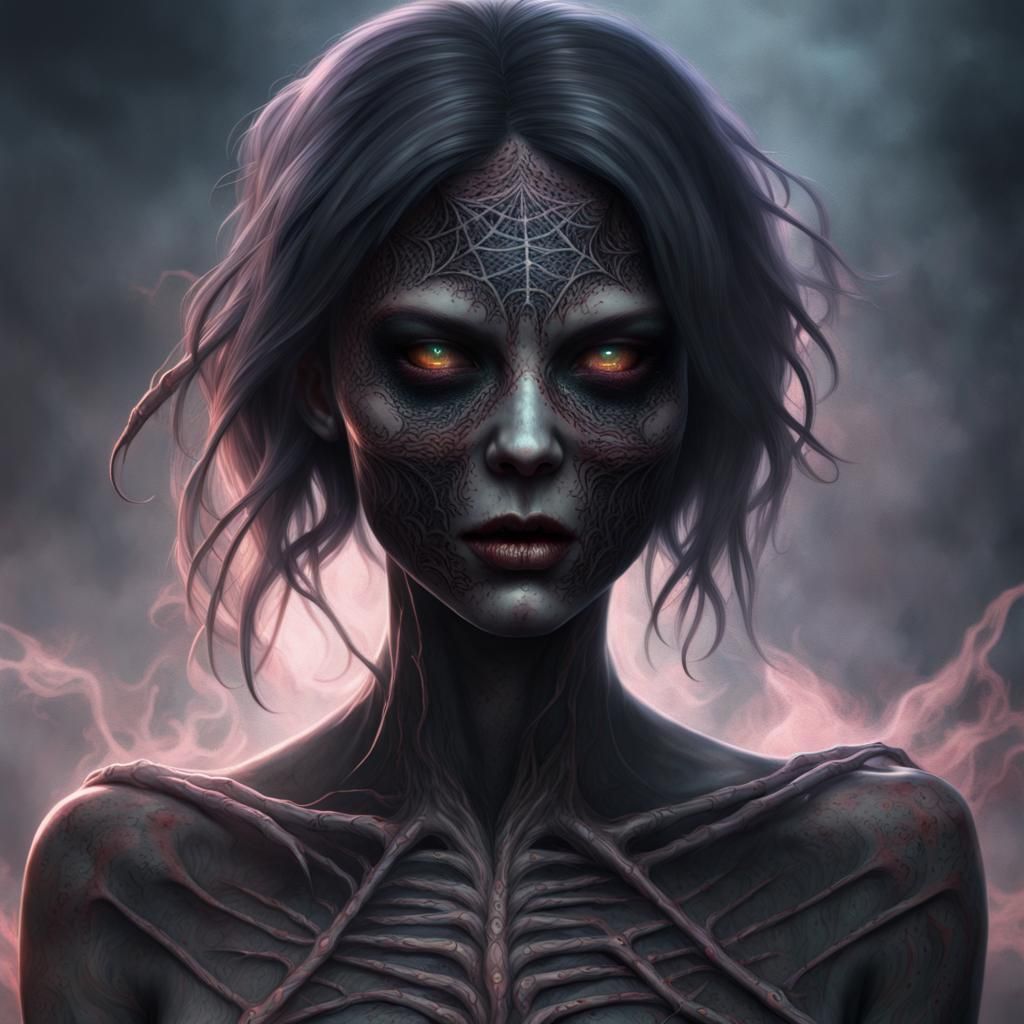 Cursed Ghoul with Spider Tattoos in Surrealist Style