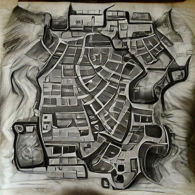 Detailed Charcoal Drawing of a D&D Town Map