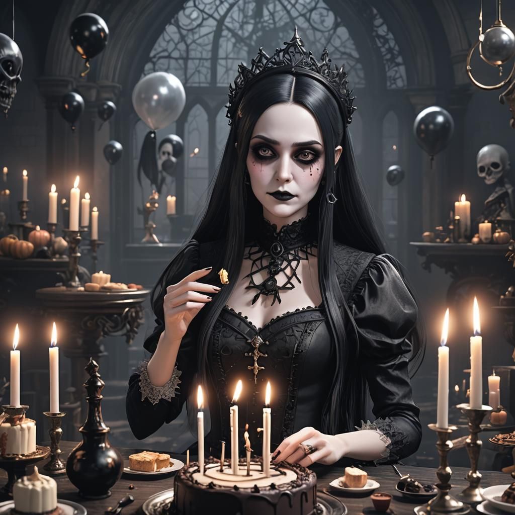 Gothic Woman's Addams Family Birthday: 3D Anime Art