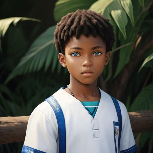 Hyperrealistic Portrait of a Boy with Blue Eyes