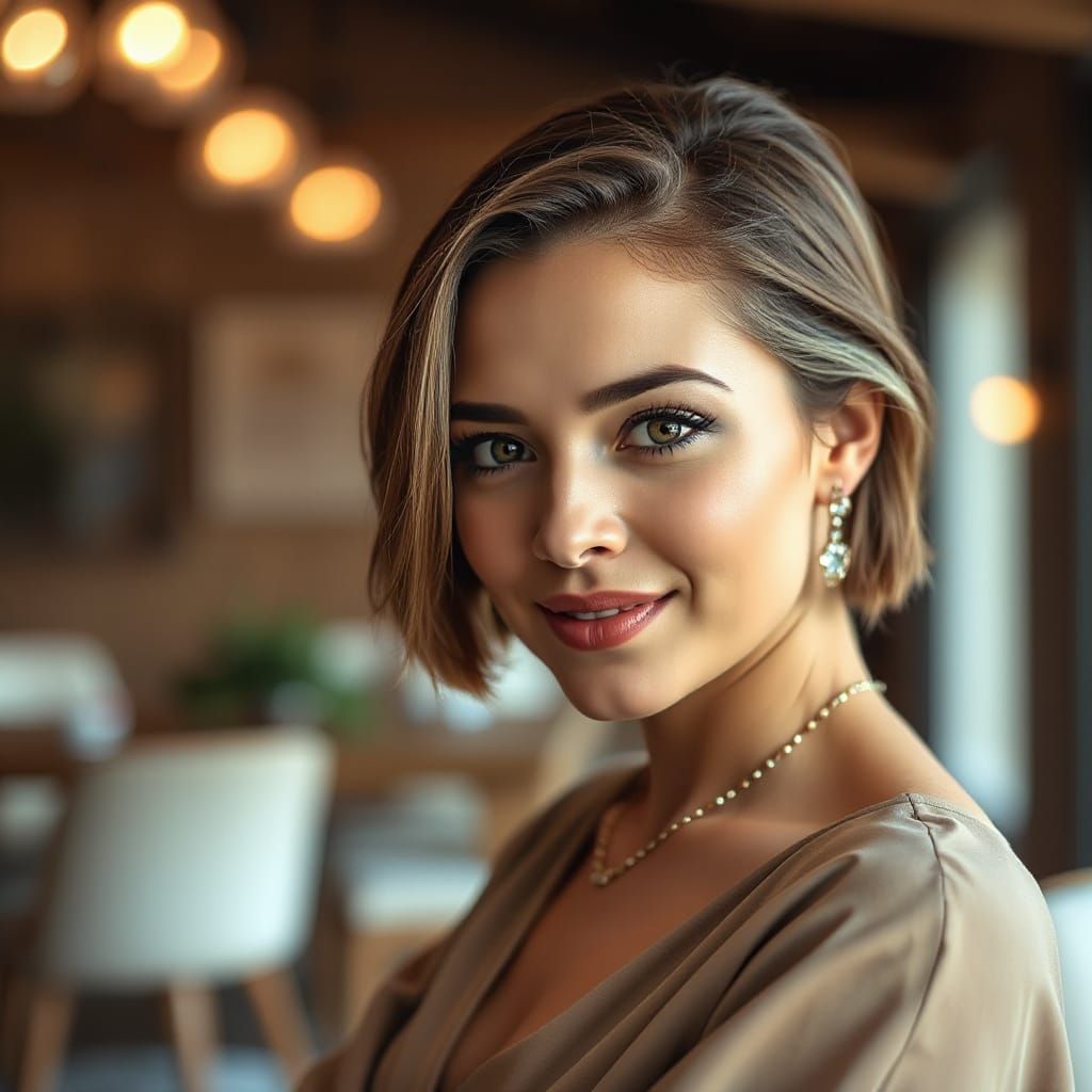 Elegant Woman Portrait with Bokeh, Warm Lighting
