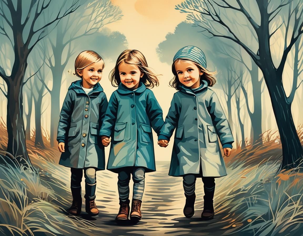 Charming Sibling Portrait in Monotype Style