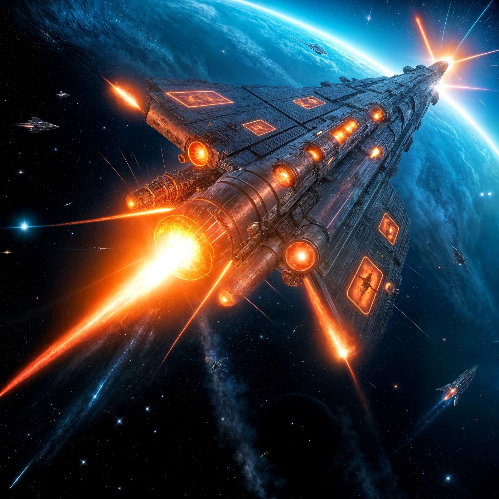 Massive Battle-Scarred Spaceship Soars Over Alien World