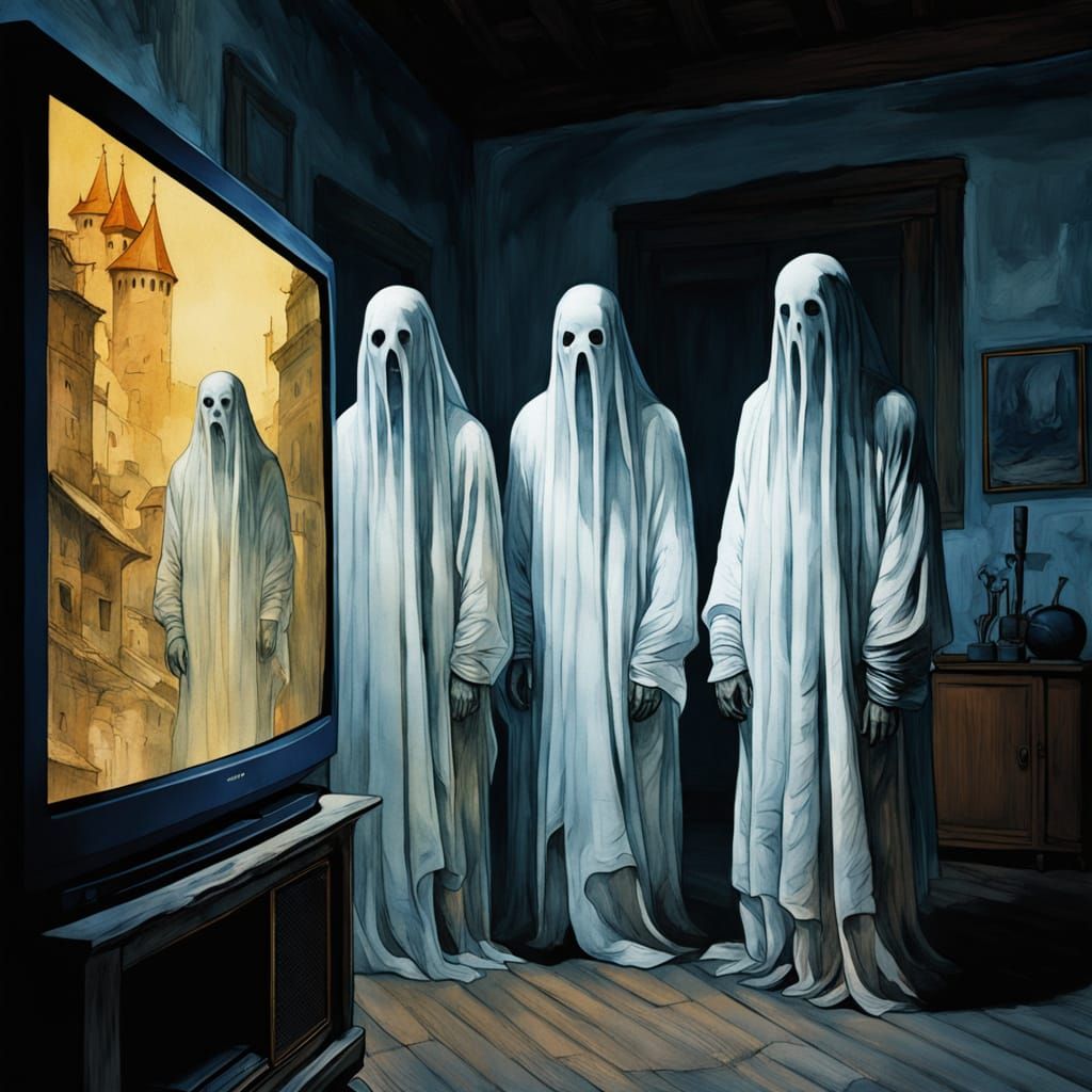 Ghostly Figures in a Haunted Castle