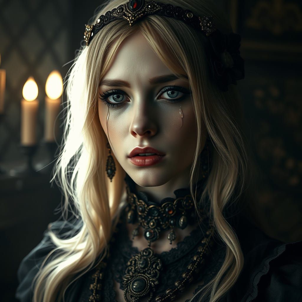 Gothic Blonde Woman in Luminous Mourning