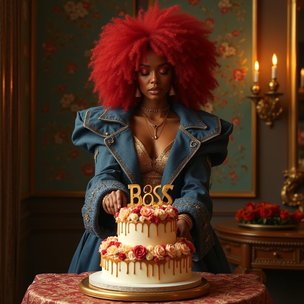 Confident Mulatto Woman Celebrates Boss Birthday in Style