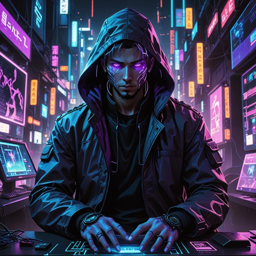Cyberpunk Hacker in Neon City