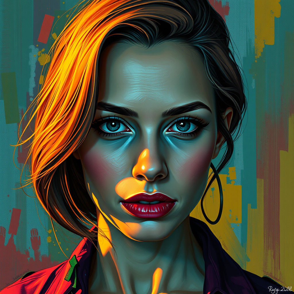 Cubist Woman Portrait with Abstract Background