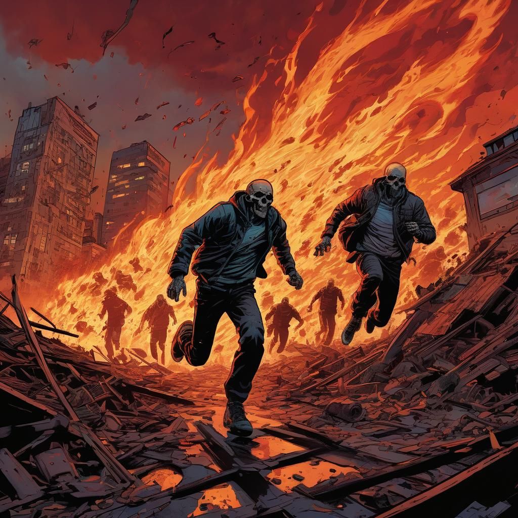 Apocalyptic Comic Art: Skull Fireballs From Red Sky