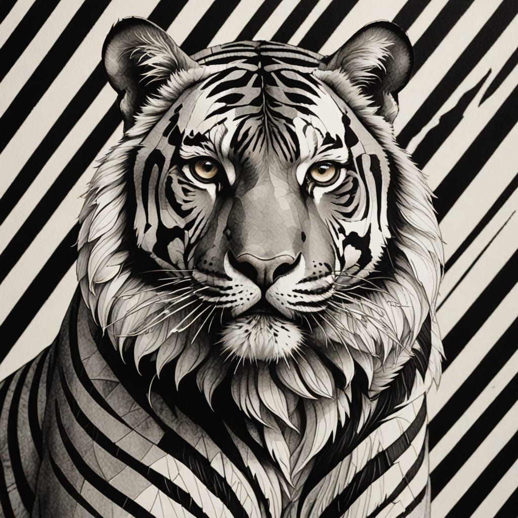 Paradoxical Tiger Stripes in Escher-Inspired Ink Art