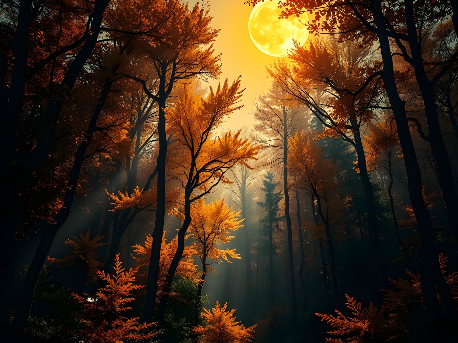 Vibrant Gemstone Forest in Golden Sunlight