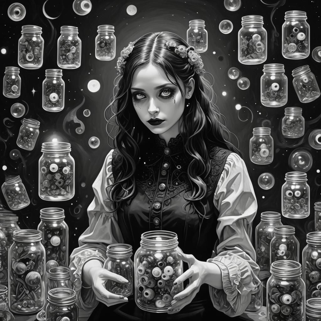 Gothic Googly-Eyed Creature Dream Jars: Cyberpunk Photogram