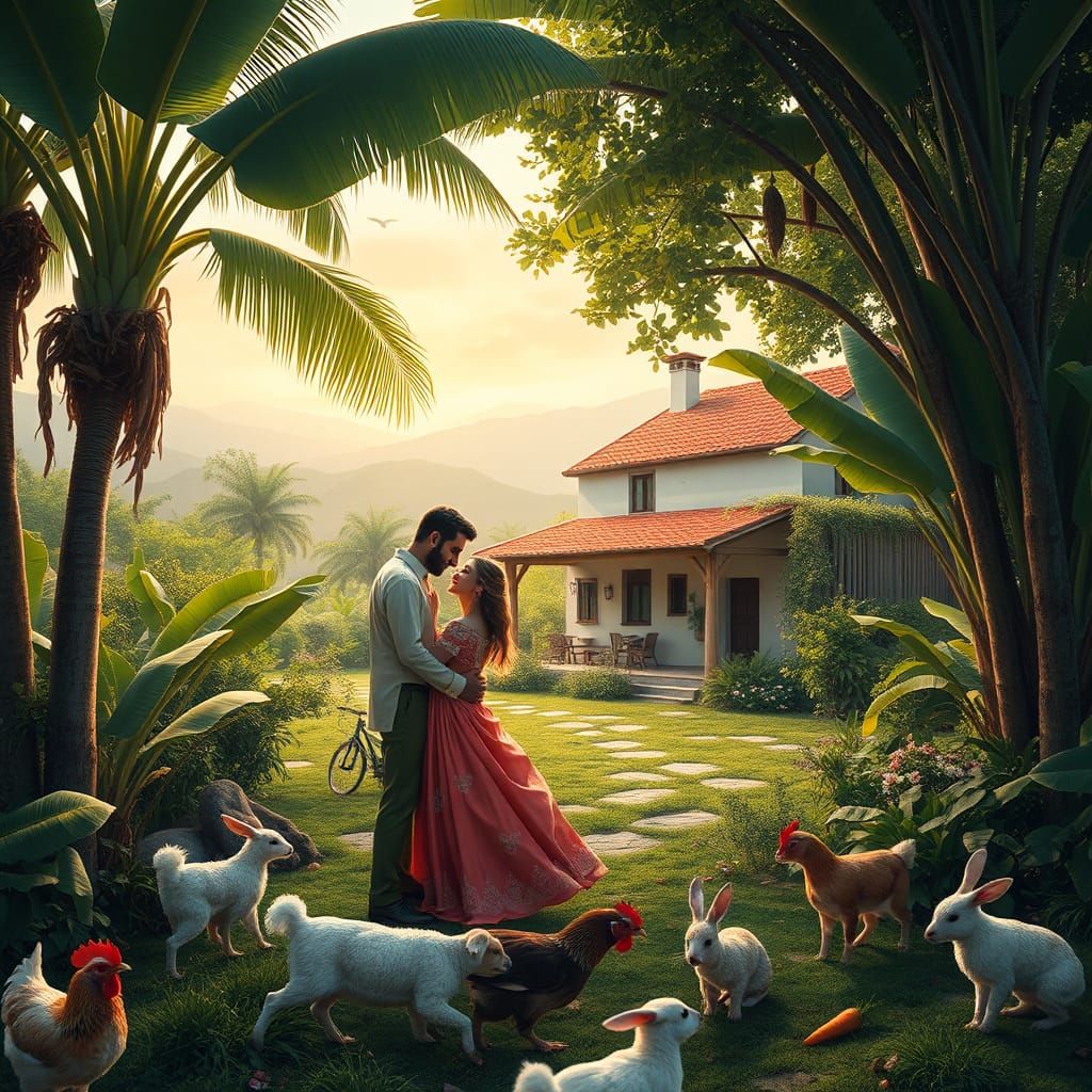 Greek Village Couples in a Lush Matte Painting