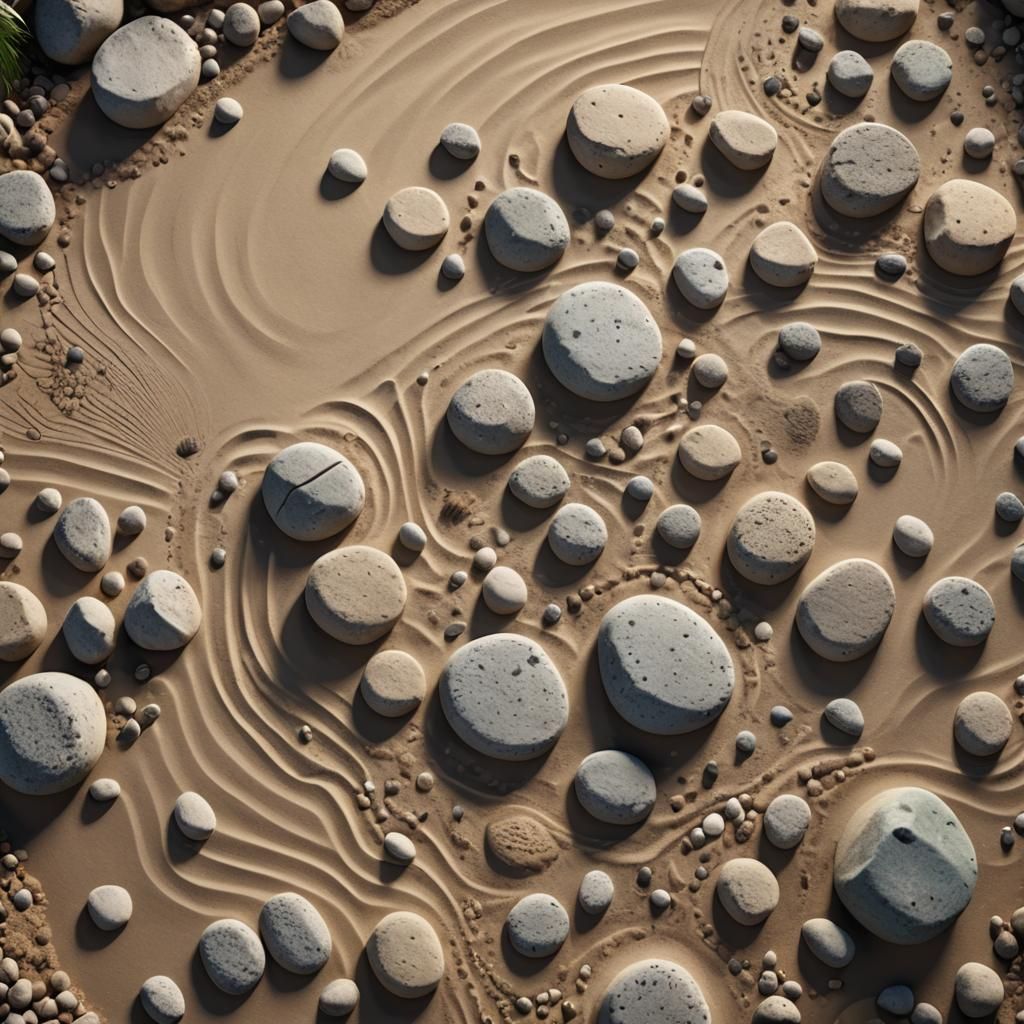 Hyper-Detailed Zen Garden with Raked Sand