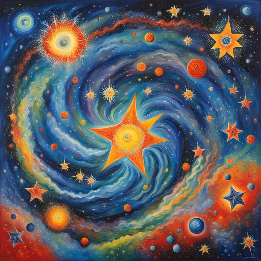 Swirling Star Field in Naive Art Style