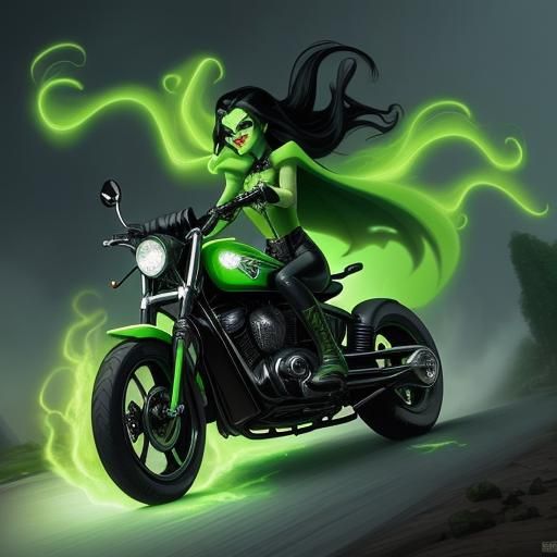 Shego Drives Sports Car with Green Fire Wheels
