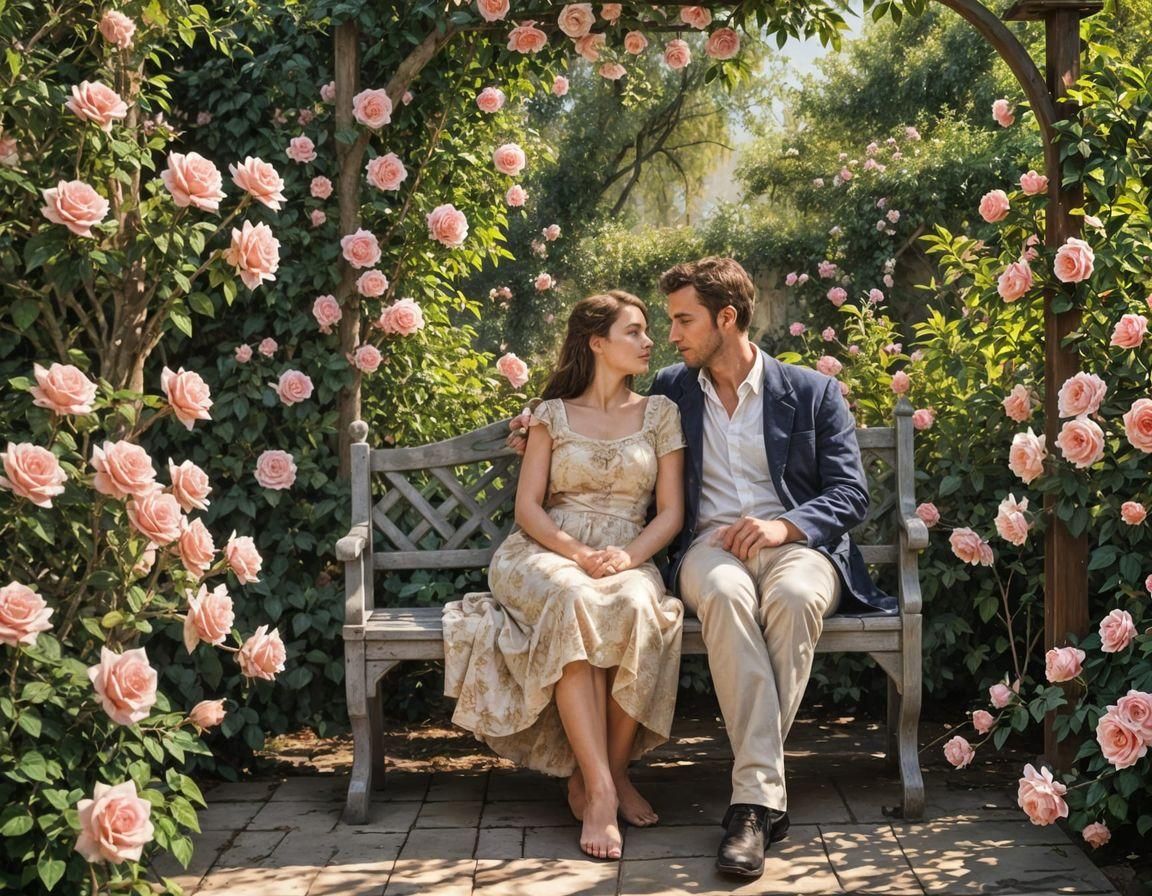 Romantic Couple in Rose Garden: Oil Painting Style