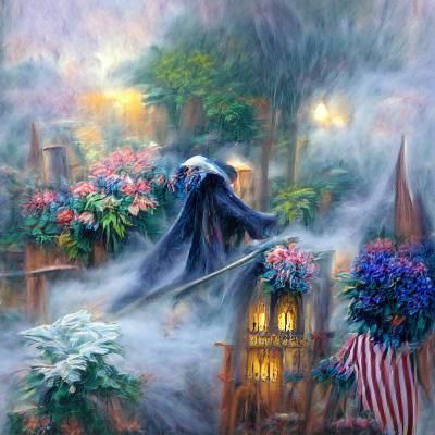 Ethereal Grim Reaper in a Misty Landscape