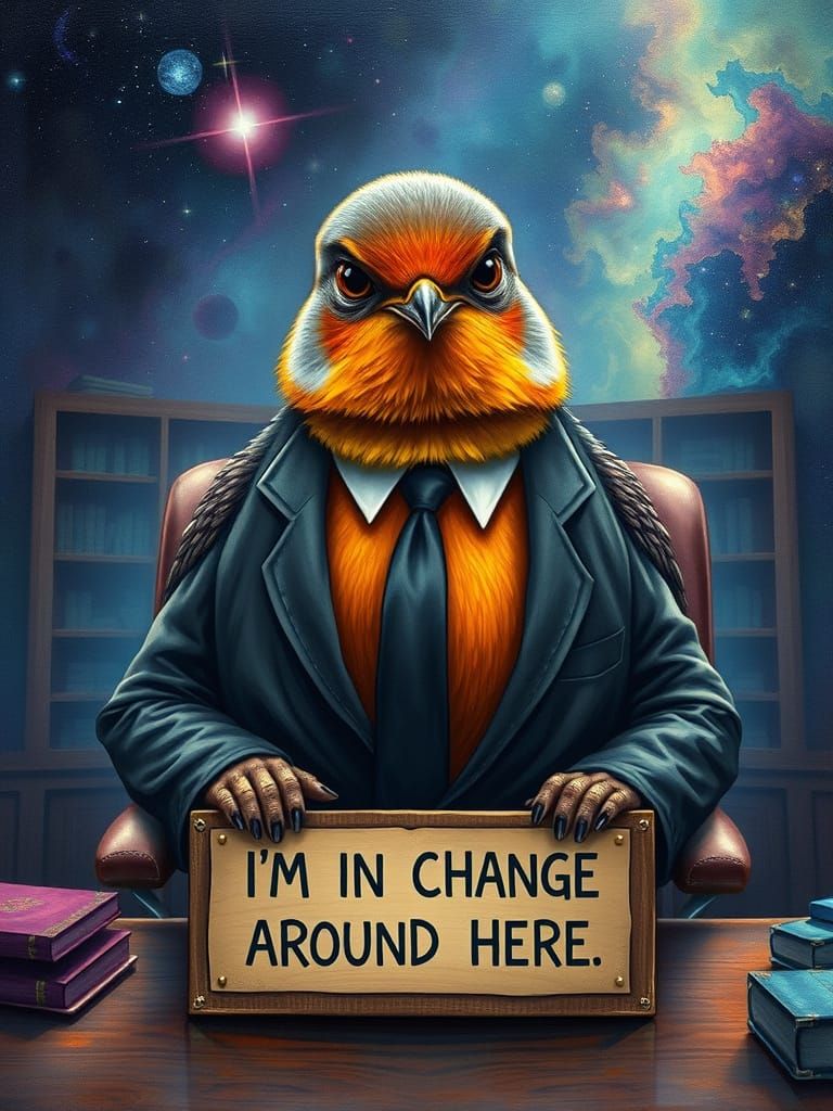 Robin Boss in Office: Cosmic Astral Illustration