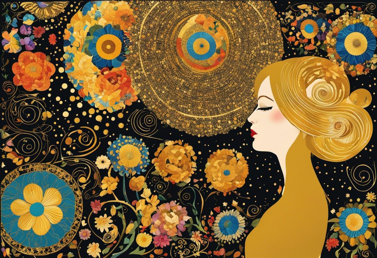 Ecstatic Gold Portrait in Vienna Secession Style