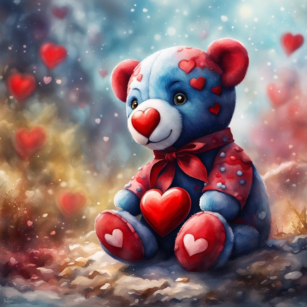 Watercolor Plushie Toy with Heart