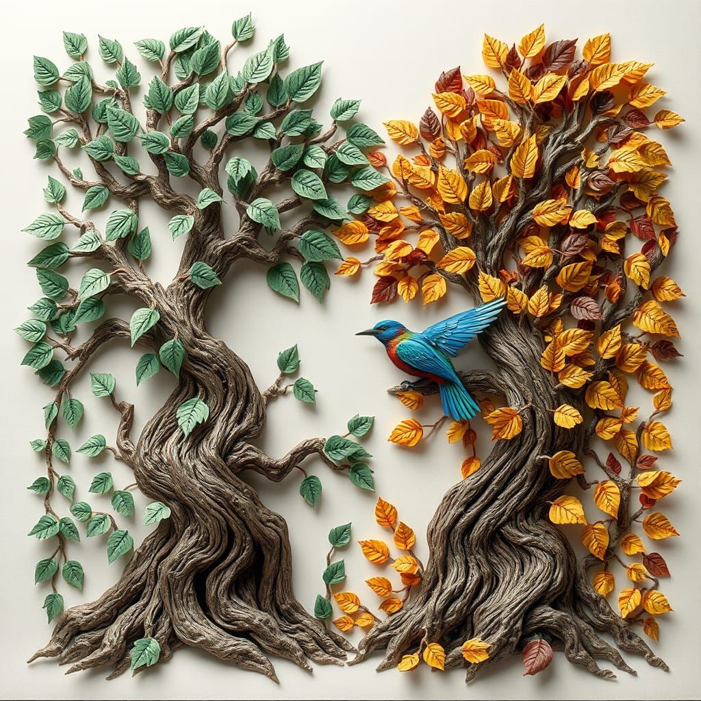 Entangled Paper Trees with Colorful Bird