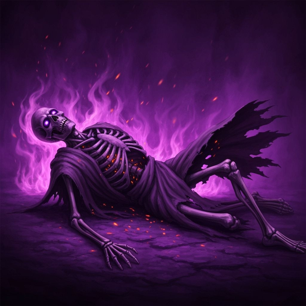 Fallen Skeleton in Purple Inferno