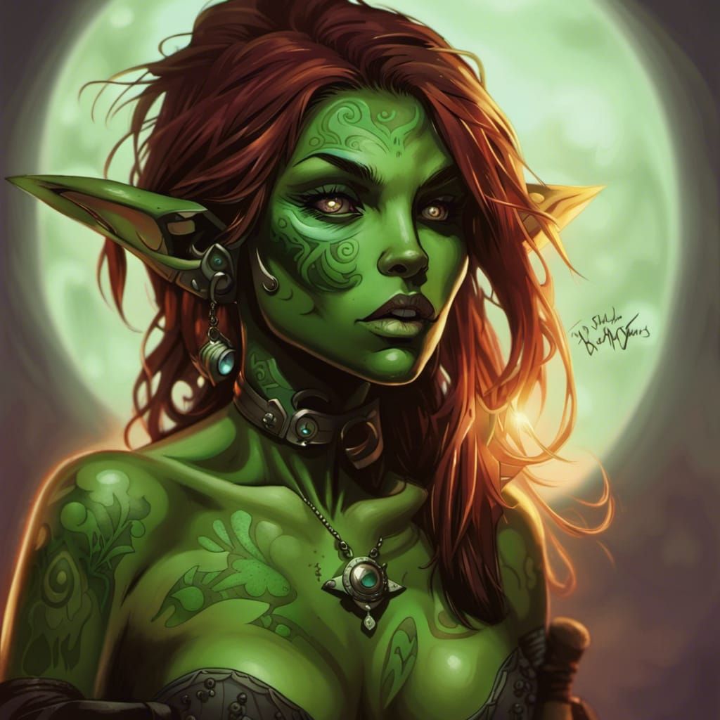 Teen Goblin Girl Portrait in Comic Book Art Style