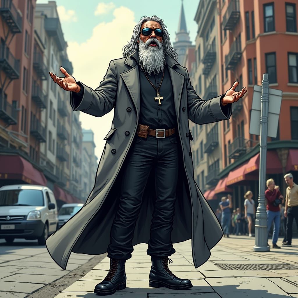 Dynamic Street Preacher in Comic Book Style