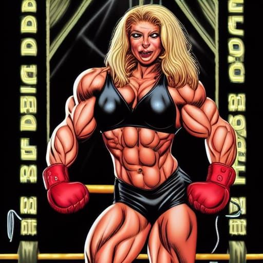 Muscular Bodybuilder in Wrestling Ring, Comic Book Art