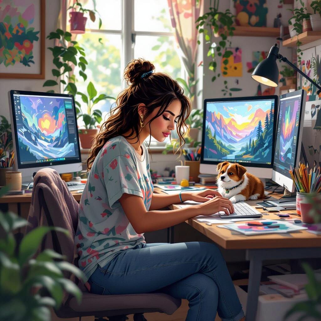 Digital Artist Ana Working in Cozy Home Studio