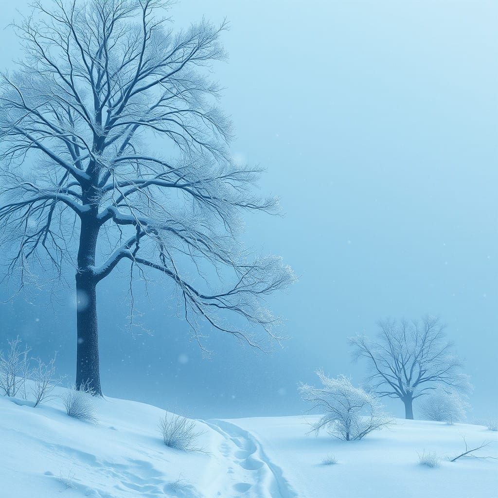 Serene Winter Landscape in Muted Blues and Whites