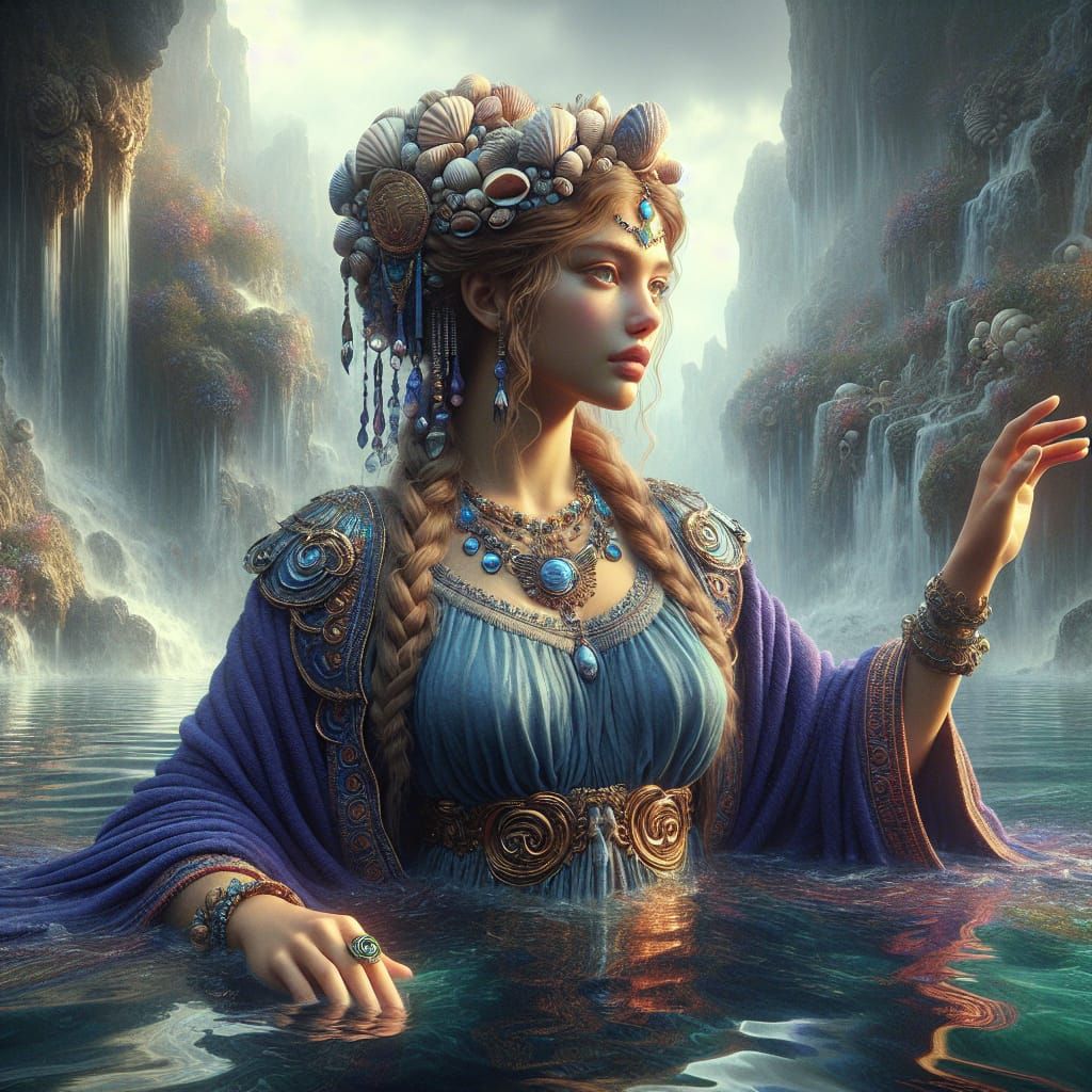 Ethereal Etruscan Water Nymph in Royal Blue and Tyrian Purpl...