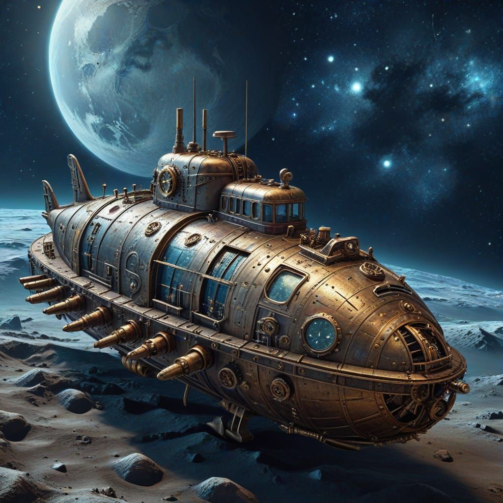 Steampunk Moonbase Revealed in Lunar Night Sky