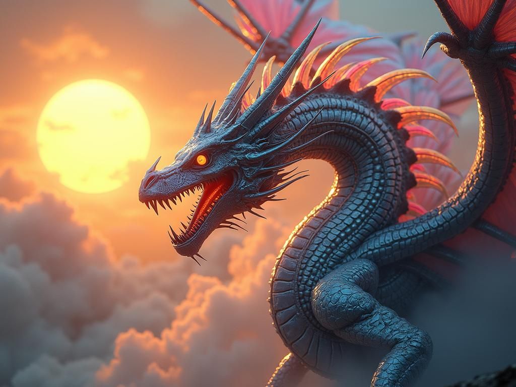 Robotic Dragon Siphons Solar Energy in Photorealistic Style