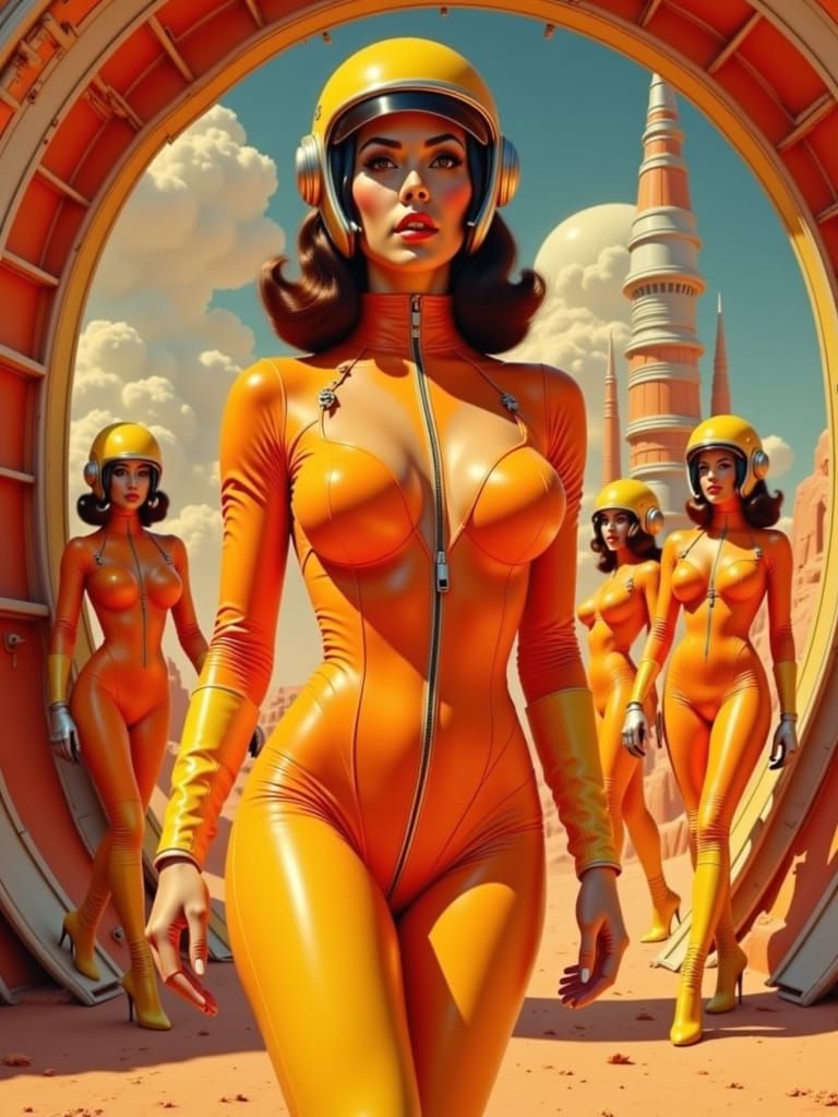 Lady Futura Exits Andalusian Spaceship with Spacebabe Guards