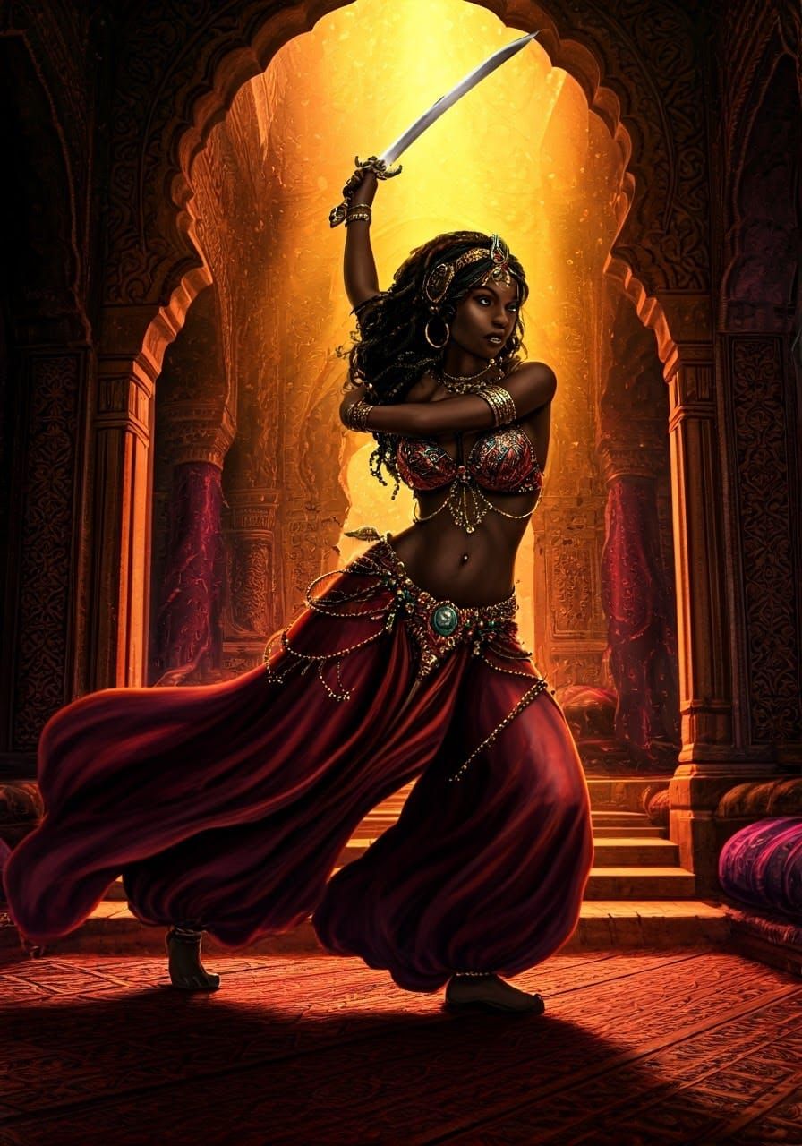 Surreal Hyperrealistic Art of a Black Warrior in a Lavish Ha...