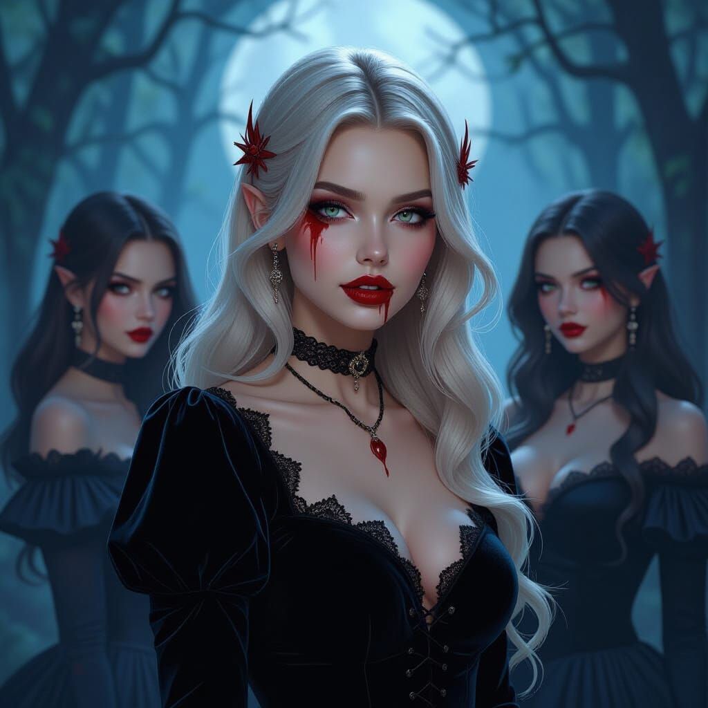 Vampire Girls in Moonlit Forest