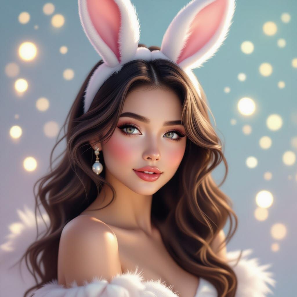 Ethereal Bunny Woman with Sparkling Lights