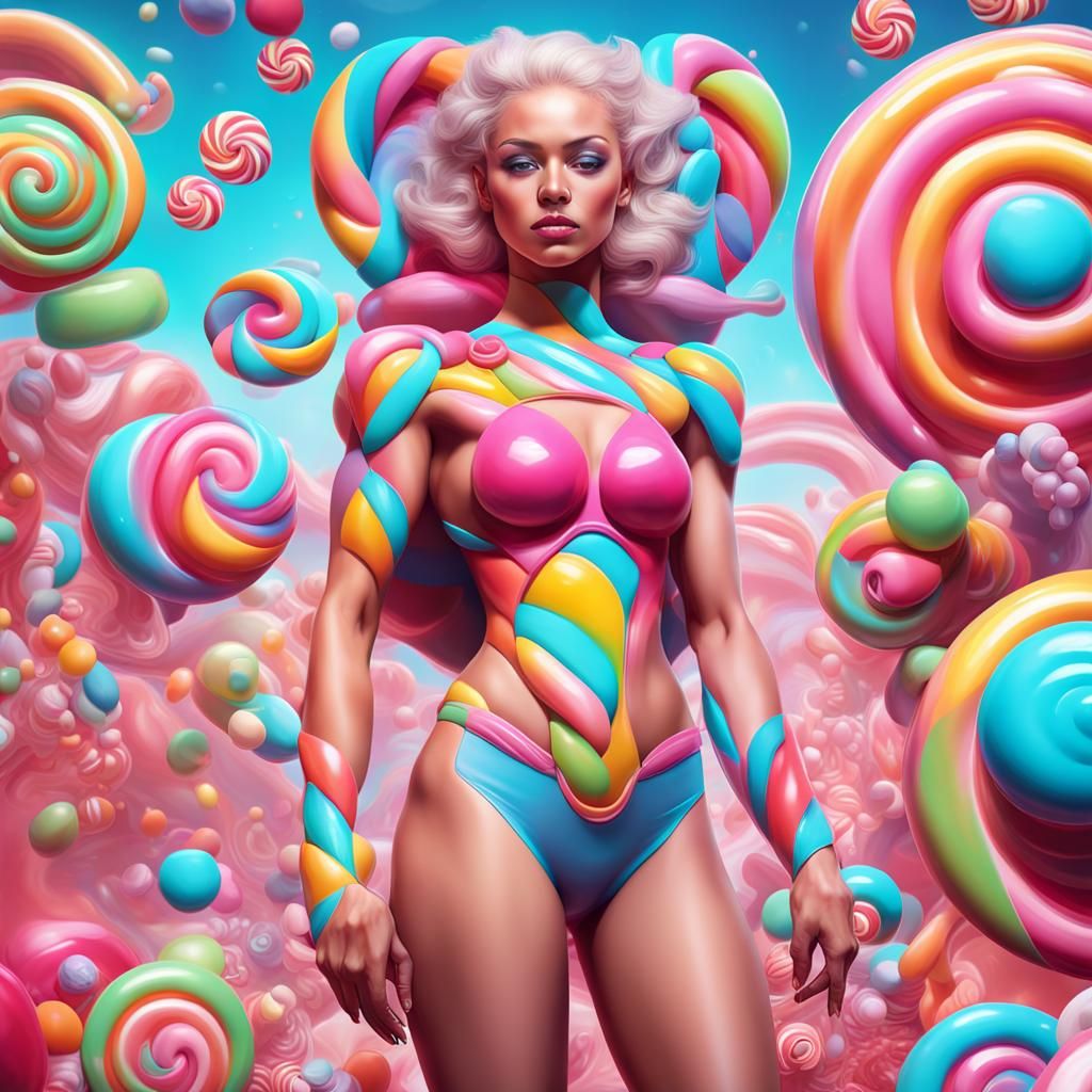 Futuristic Fitness Woman in Candy Art Style
