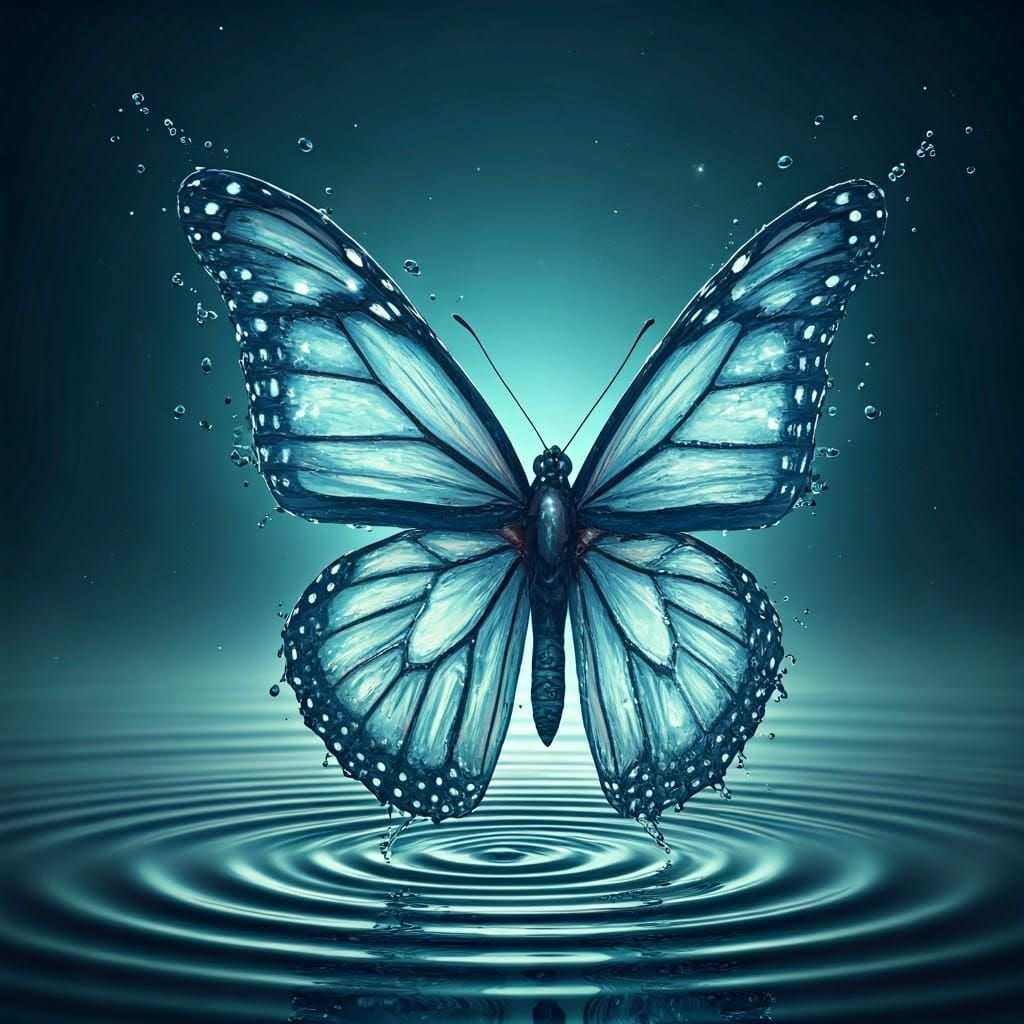 Ethereal Watercolor Butterfly in Weightless Cosmic Landscape