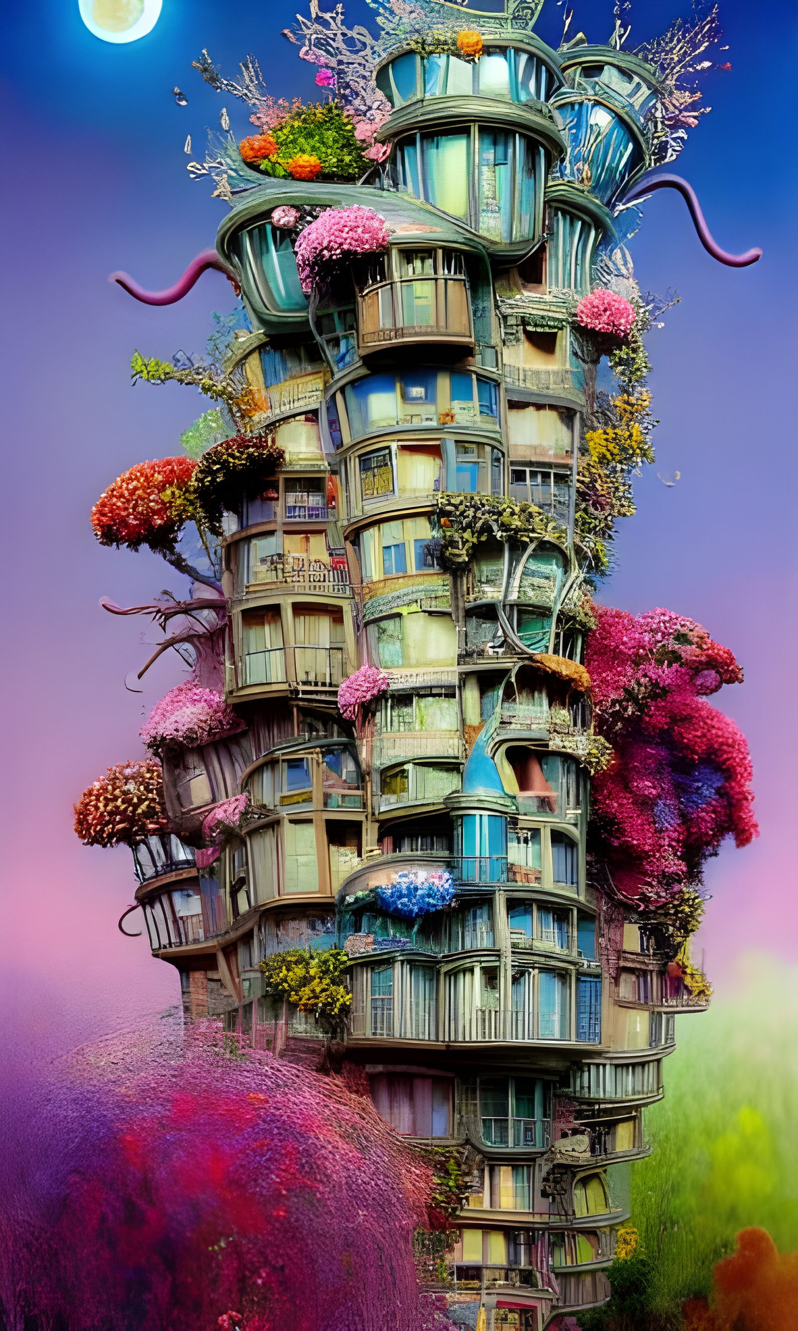 Surreal Flower-Covered House Inspired by Dr. Seuss