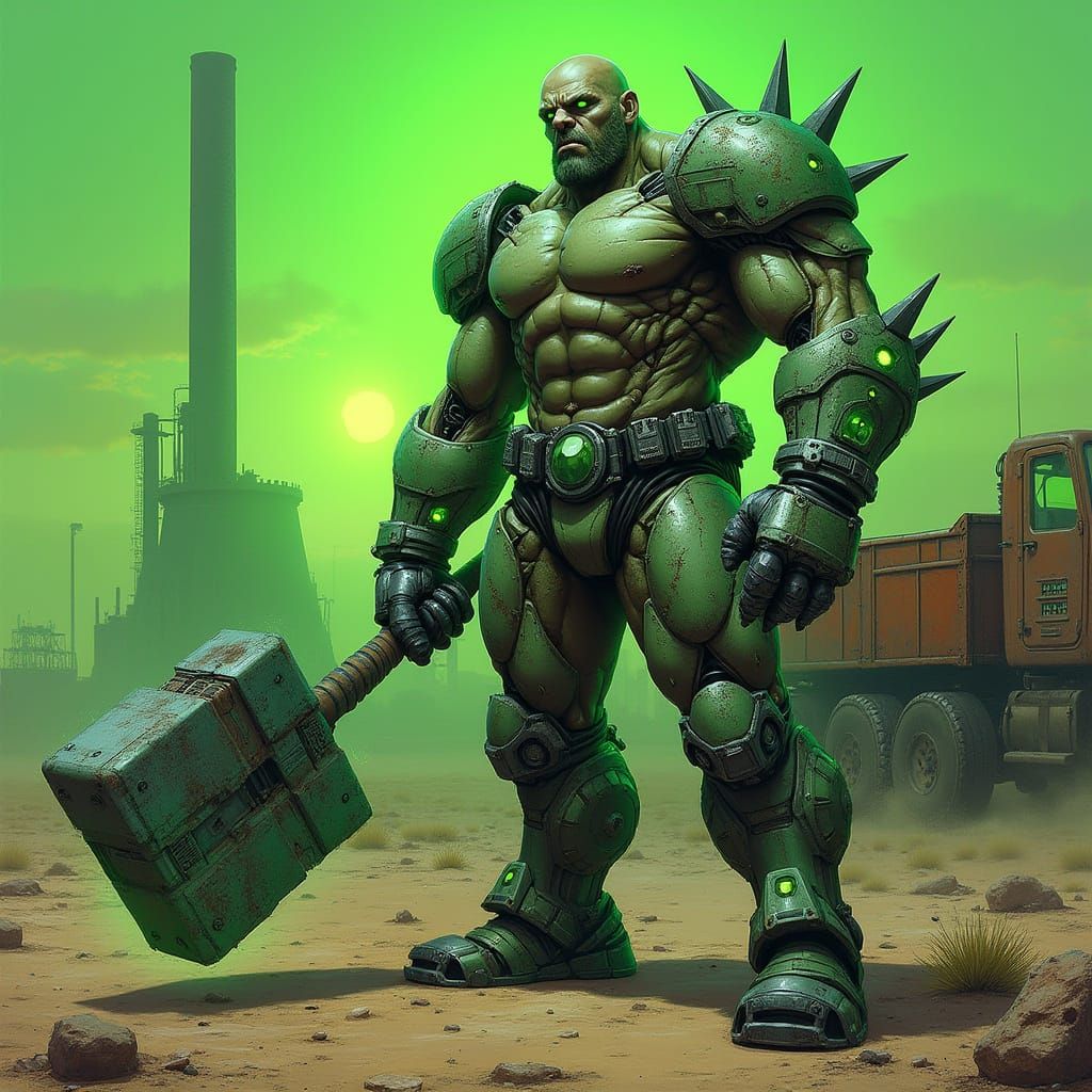 Cyberpunk Cyborg Warrior in a Desert Sunset