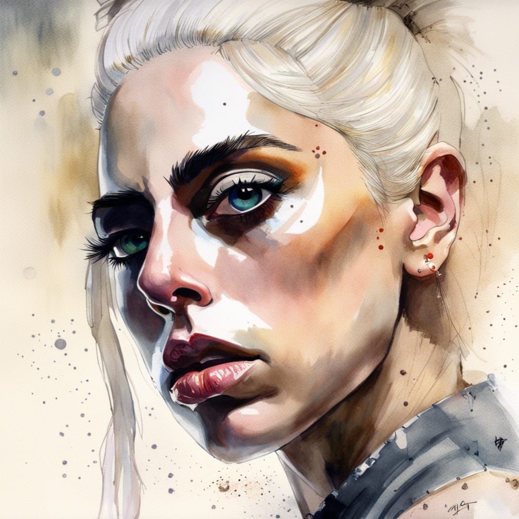 Hyperrealistic Lady Gaga Portrait in Watercolor Style